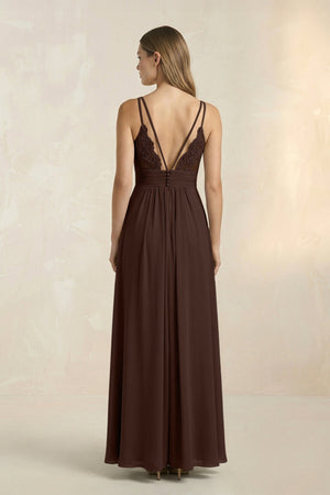 V - Neck A - Line Pleated Chiffon Bridesmaid Dress in Espresso - SHE IS ME Bridesmaid Dresses