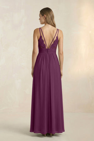 V - Neck A - Line Pleated Chiffon Bridesmaid Dress in Fig - SHE IS ME Bridesmaid Dresses