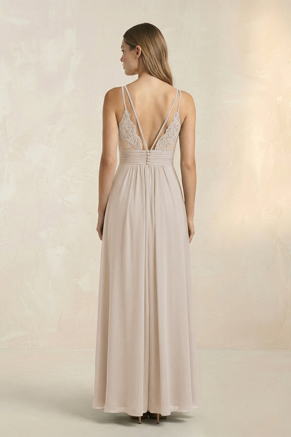V - Neck A - Line Pleated Chiffon Bridesmaid Dress in Frost - SHE IS ME Bridesmaid Dresses