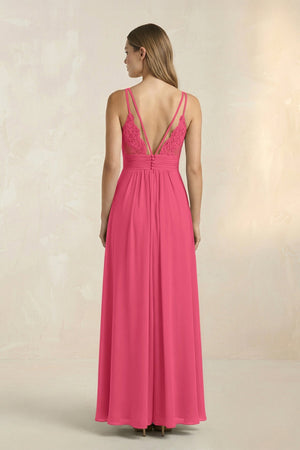 V - Neck A - Line Pleated Chiffon Bridesmaid Dress in Fuchsia - SHE IS ME Bridesmaid Dresses