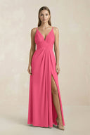 V - Neck A - Line Pleated Chiffon Bridesmaid Dress in Fuchsia - SHE IS ME Bridesmaid Dresses
