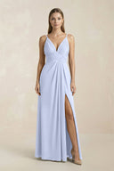 V - Neck A - Line Pleated Chiffon Bridesmaid Dress in Ice - SHE IS ME Bridesmaid Dresses