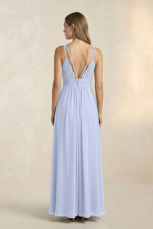 V - Neck A - Line Pleated Chiffon Bridesmaid Dress in Ice - SHE IS ME Bridesmaid Dresses