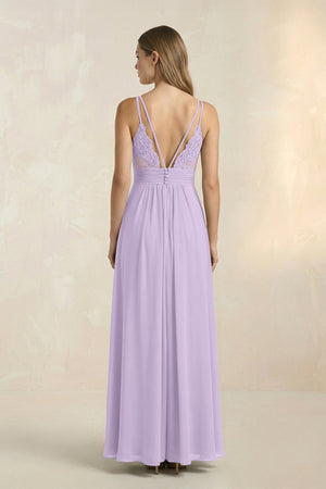 V - Neck A - Line Pleated Chiffon Bridesmaid Dress in Lavender - SHE IS ME Bridesmaid Dresses