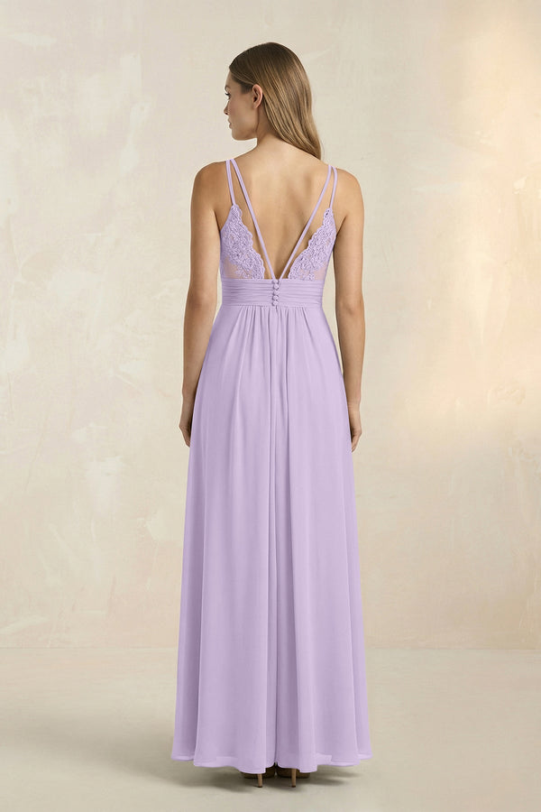 V - Neck A - Line Pleated Chiffon Bridesmaid Dress in Lavender - SHE IS ME Bridesmaid Dresses