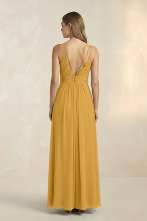 V - Neck A - Line Pleated Chiffon Bridesmaid Dress in Marigold - SHE IS ME Bridesmaid Dresses