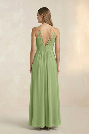 V - Neck A - Line Pleated Chiffon Bridesmaid Dress in Matcha - SHE IS ME Bridesmaid Dresses