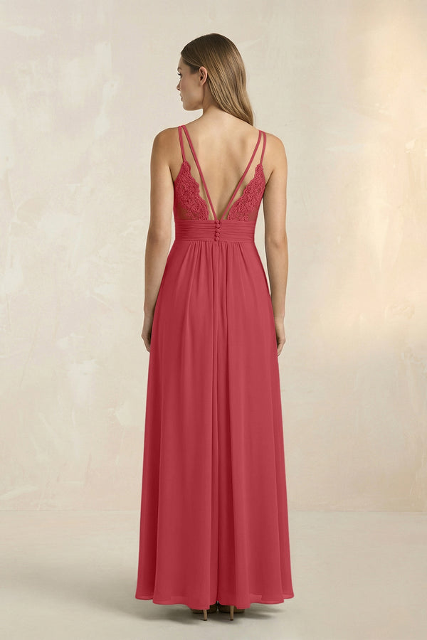 V - Neck A - Line Pleated Chiffon Bridesmaid Dress in Merlot - SHE IS ME Bridesmaid Dresses