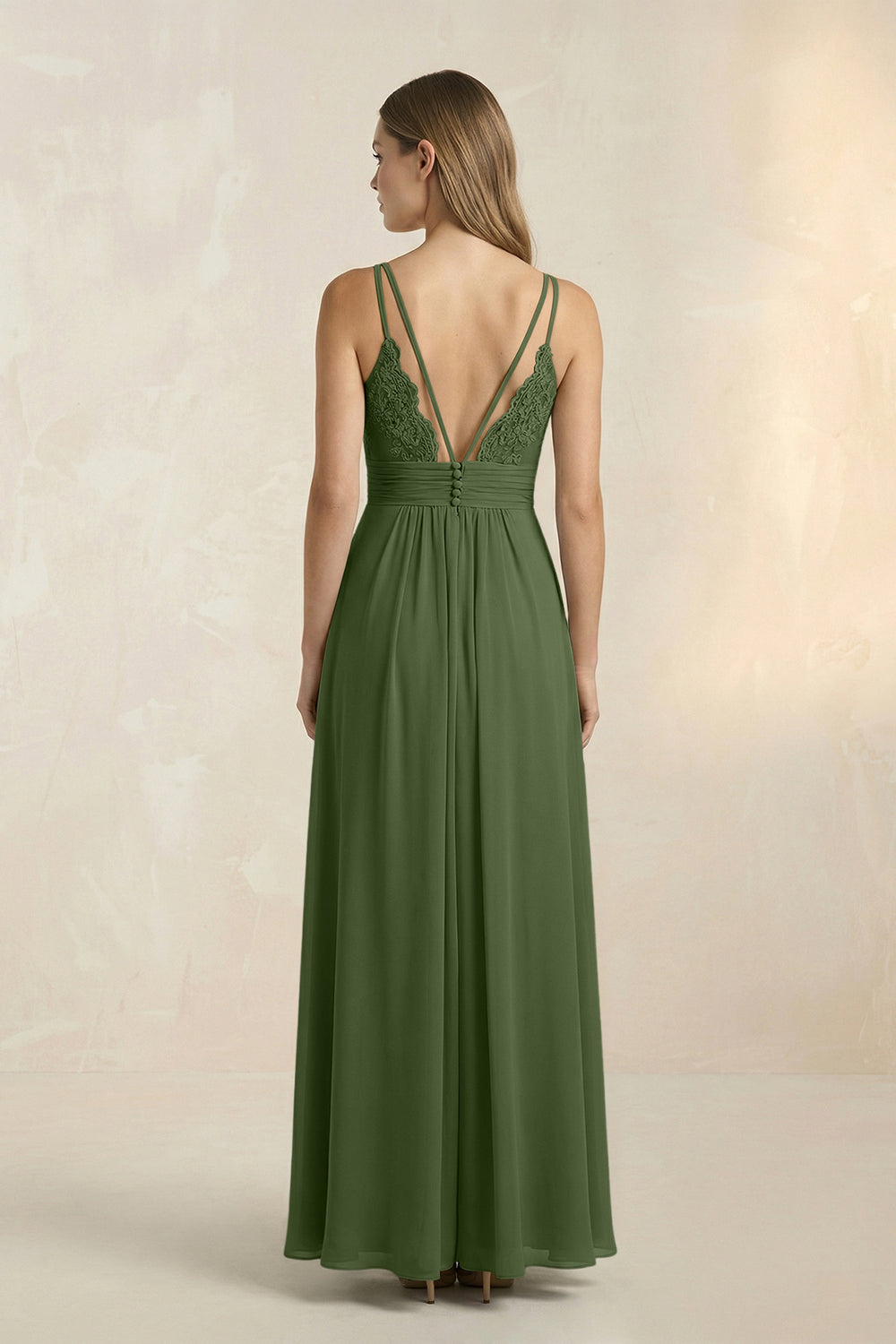 V-Neck A-Line Pleated Chiffon Bridesmaid Dress in Moss