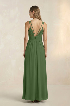 V - Neck A - Line Pleated Chiffon Bridesmaid Dress in Moss - SHE IS ME Bridesmaid Dresses