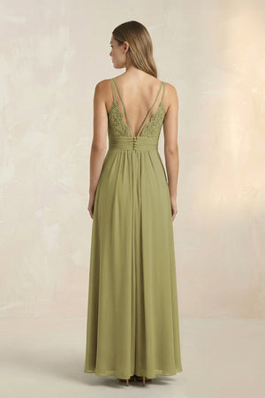 V-Neck A-Line Pleated Chiffon Bridesmaid Dress in Moss Green (2) | KISSBRIDAL