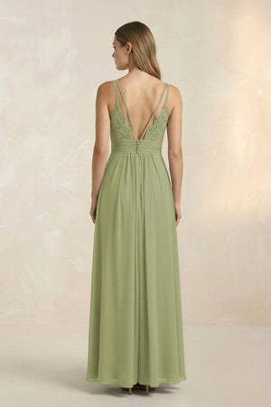V - Neck A - Line Pleated Chiffon Bridesmaid Dress in Moss Green - SHE IS ME Bridesmaid Dresses