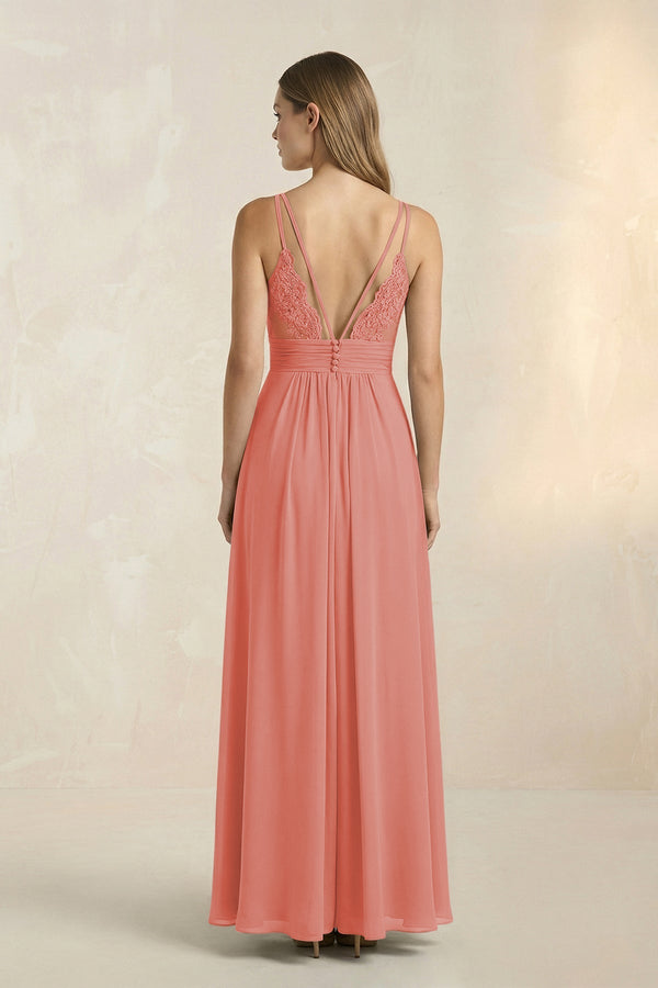 V - Neck A - Line Pleated Chiffon Bridesmaid Dress in Mulberry - SHE IS ME Bridesmaid Dresses