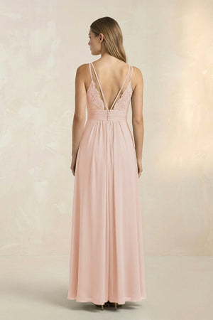 V - Neck A - Line Pleated Chiffon Bridesmaid Dress in Pale Blush - SHE IS ME Bridesmaid Dresses