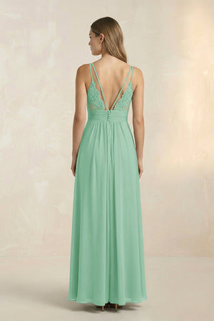 V - Neck A - Line Pleated Chiffon Bridesmaid Dress in Pale Pistachio - SHE IS ME Bridesmaid Dresses