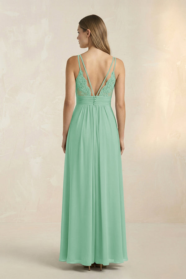 V - Neck A - Line Pleated Chiffon Bridesmaid Dress in Pale Pistachio - SHE IS ME Bridesmaid Dresses