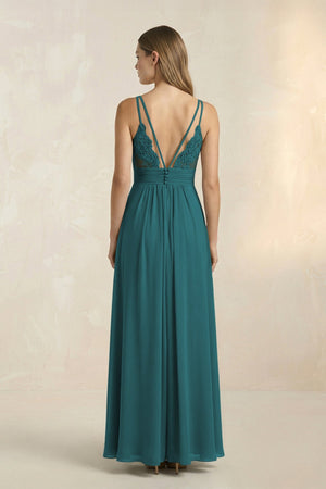 V - Neck A - Line Pleated Chiffon Bridesmaid Dress in Pine - SHE IS ME Bridesmaid Dresses