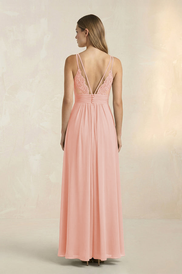 V - Neck A - Line Pleated Chiffon Bridesmaid Dress in Rose Petal - SHE IS ME Bridesmaid Dresses