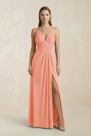 V - Neck A - Line Pleated Chiffon Bridesmaid Dress in Rosette - SHE IS ME Bridesmaid Dresses