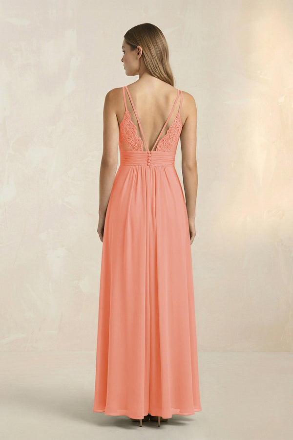 V - Neck A - Line Pleated Chiffon Bridesmaid Dress in Rosette - SHE IS ME Bridesmaid Dresses