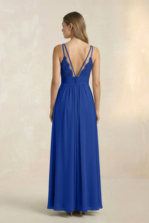 V - Neck A - Line Pleated Chiffon Bridesmaid Dress in Royal Blue - SHE IS ME Bridesmaid Dresses