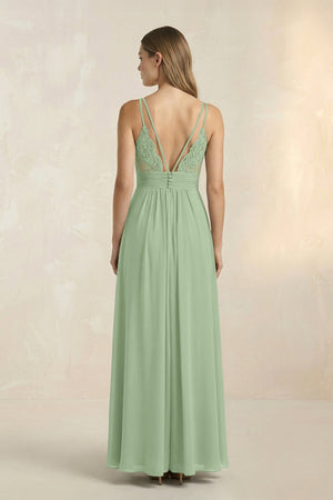 V - Neck A - Line Pleated Chiffon Bridesmaid Dress in Sage - SHE IS ME Bridesmaid Dresses