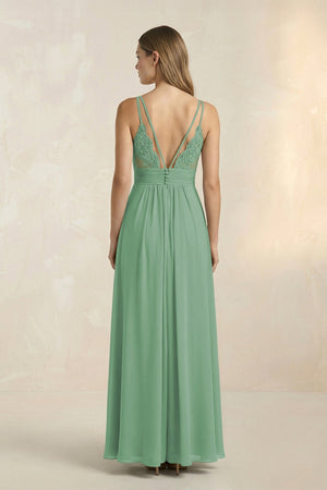 V - Neck A - Line Pleated Chiffon Bridesmaid Dress in Sea Glass - SHE IS ME Bridesmaid Dresses
