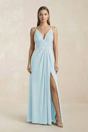V - Neck A - Line Pleated Chiffon Bridesmaid Dress in Sky Blue - SHE IS ME Bridesmaid Dresses
