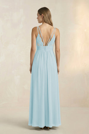V - Neck A - Line Pleated Chiffon Bridesmaid Dress in Sky Blue - SHE IS ME Bridesmaid Dresses