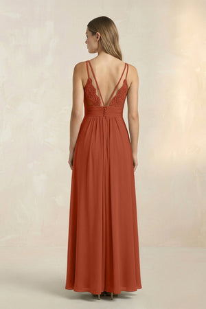 V - Neck A - Line Pleated Chiffon Bridesmaid Dress in Spice - SHE IS ME Bridesmaid Dresses