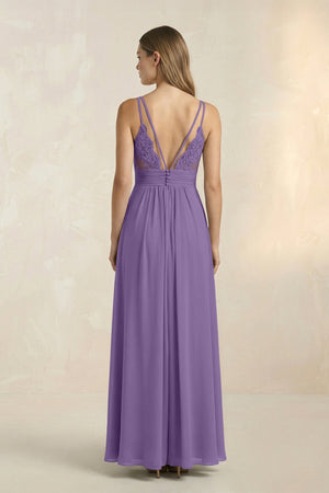 V - Neck A - Line Pleated Chiffon Bridesmaid Dress in Tahiti - SHE IS ME Bridesmaid Dresses