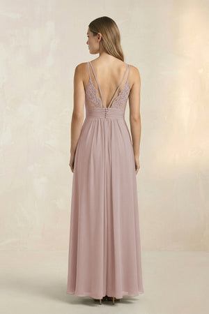 V - Neck A - Line Pleated Chiffon Bridesmaid Dress in Toffee - SHE IS ME Bridesmaid Dresses