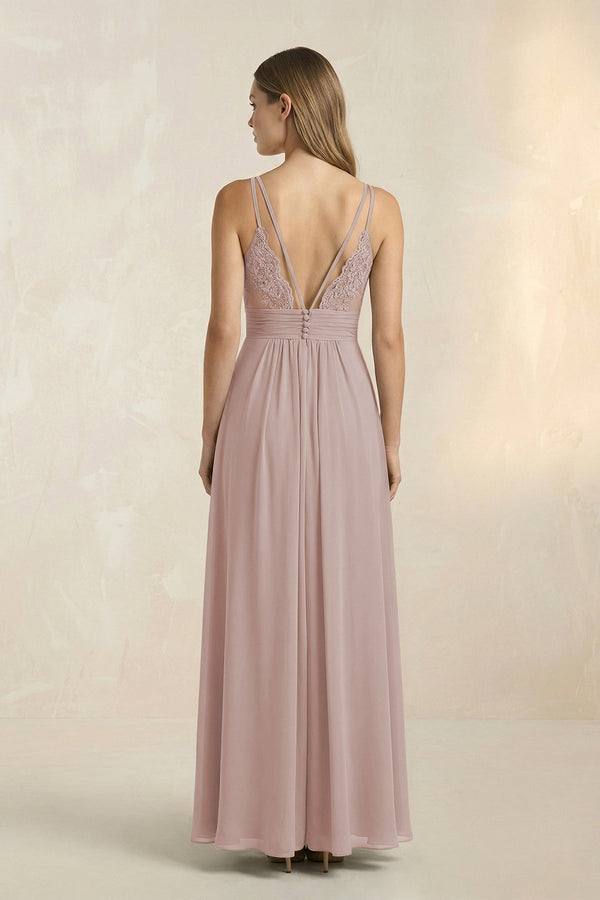 V - Neck A - Line Pleated Chiffon Bridesmaid Dress in Toffee - SHE IS ME Bridesmaid Dresses