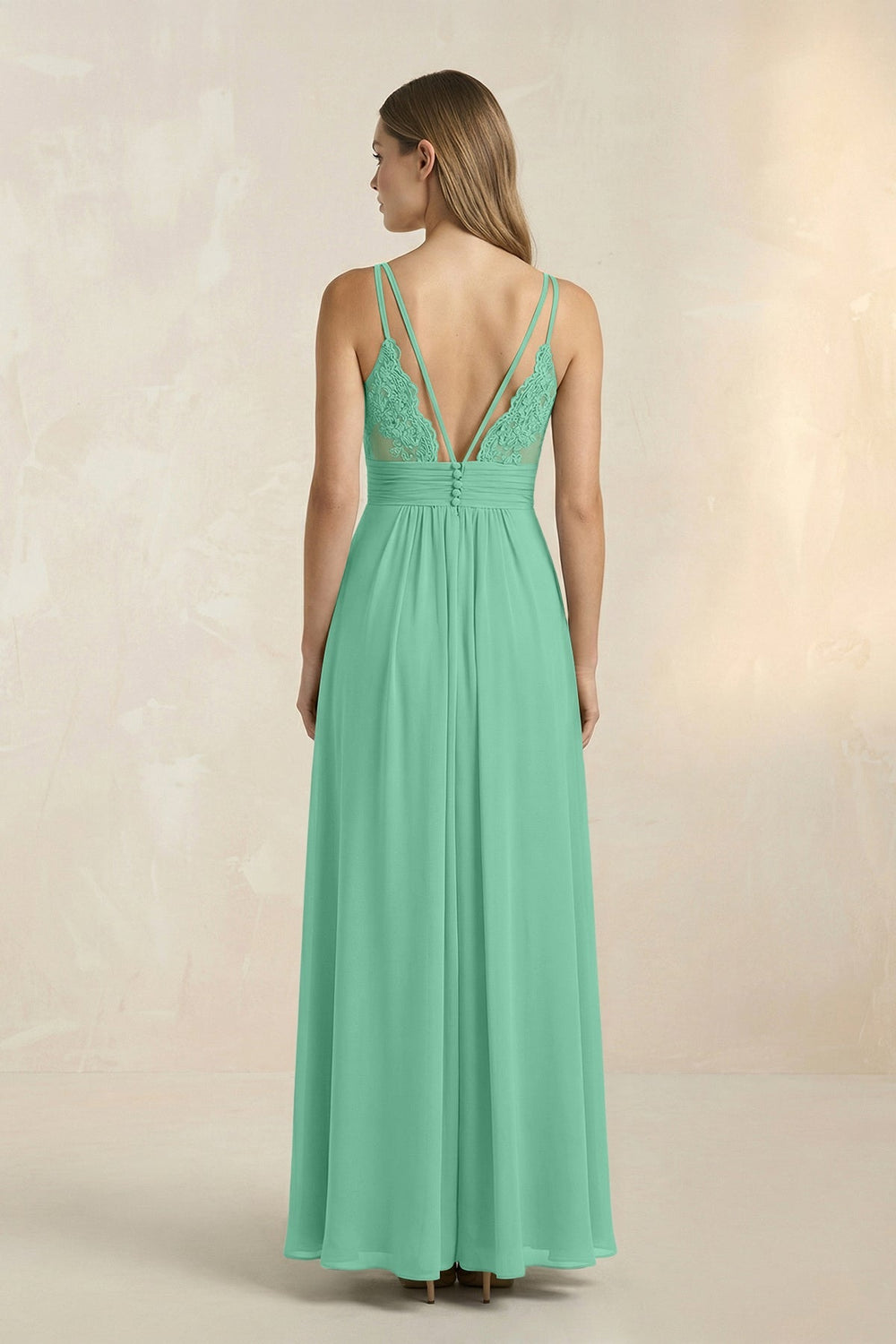 V - Neck A - Line Pleated Chiffon Bridesmaid Dress in Turquoise - KISS BRIDAL Bridesmaid Dresses