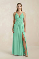V - Neck A - Line Pleated Chiffon Bridesmaid Dress in Turquoise - SHE IS ME Bridesmaid Dresses