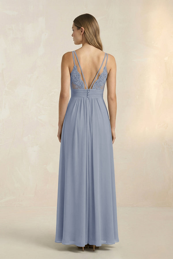 V - Neck A - Line Pleated Chiffon Bridesmaid Dress in Twilight - SHE IS ME Bridesmaid Dresses