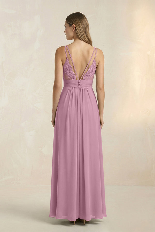 V - Neck A - Line Pleated Chiffon Bridesmaid Dress in Vintage Mauve - SHE IS ME Bridesmaid Dresses