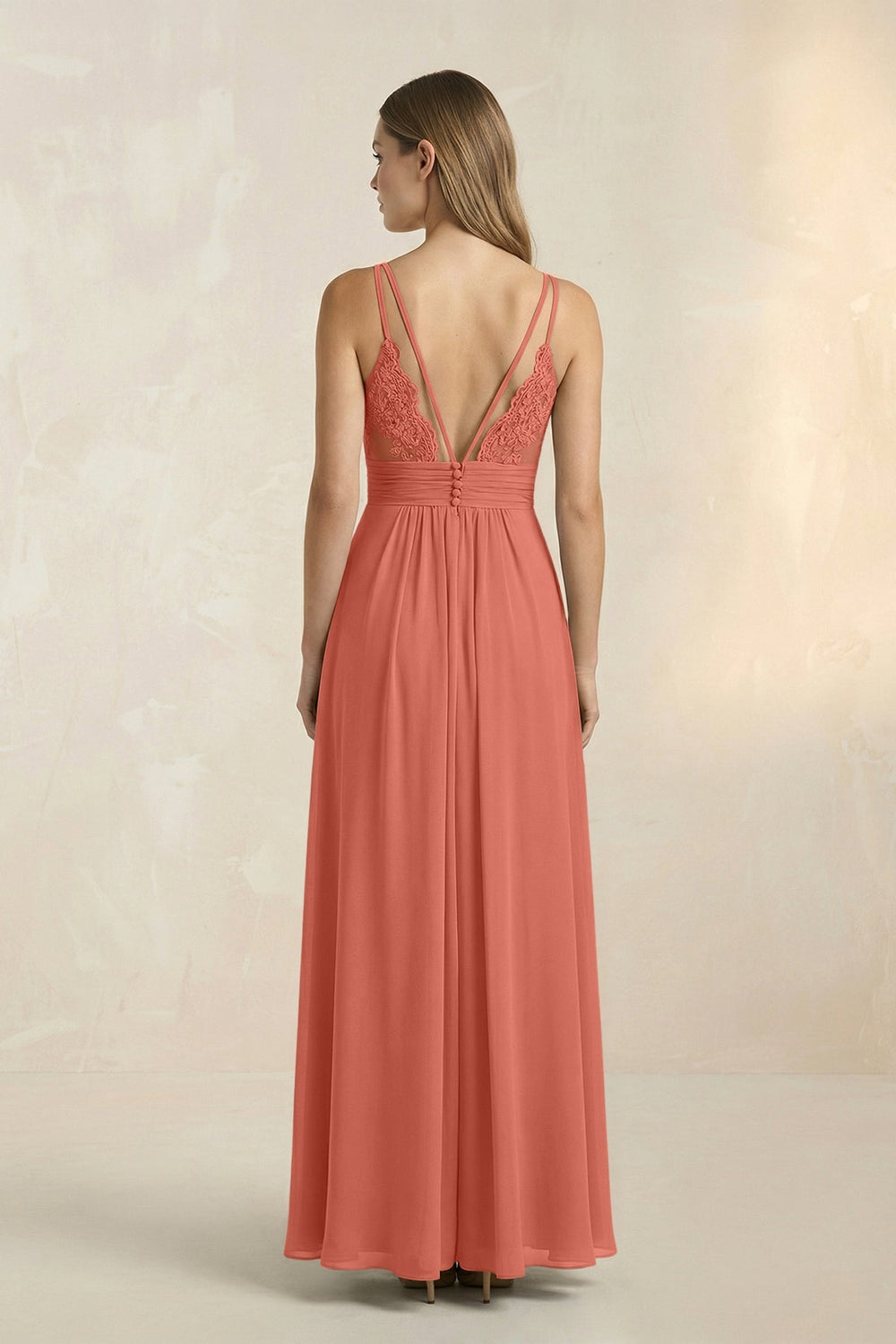 V - Neck A - Line Pleated Chiffon Bridesmaid Dress in Wild Rose - KISS BRIDAL Bridesmaid Dresses