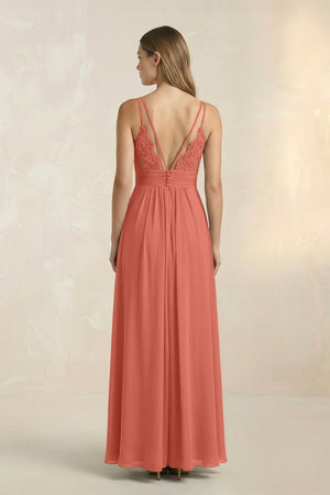 V - Neck A - Line Pleated Chiffon Bridesmaid Dress in Wild Rose - SHE IS ME Bridesmaid Dresses