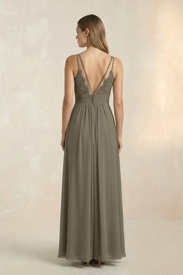 V - Neck A - Line Pleated Chiffon Bridesmaid Dress in Willow Green - SHE IS ME Bridesmaid Dresses