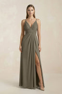 V - Neck A - Line Pleated Chiffon Bridesmaid Dress in Willow Green - SHE IS ME Bridesmaid Dresses