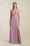 V - Neck A - Line Pleated Chiffon Bridesmaid Dress in Wisteria - SHE IS ME Bridesmaid Dresses