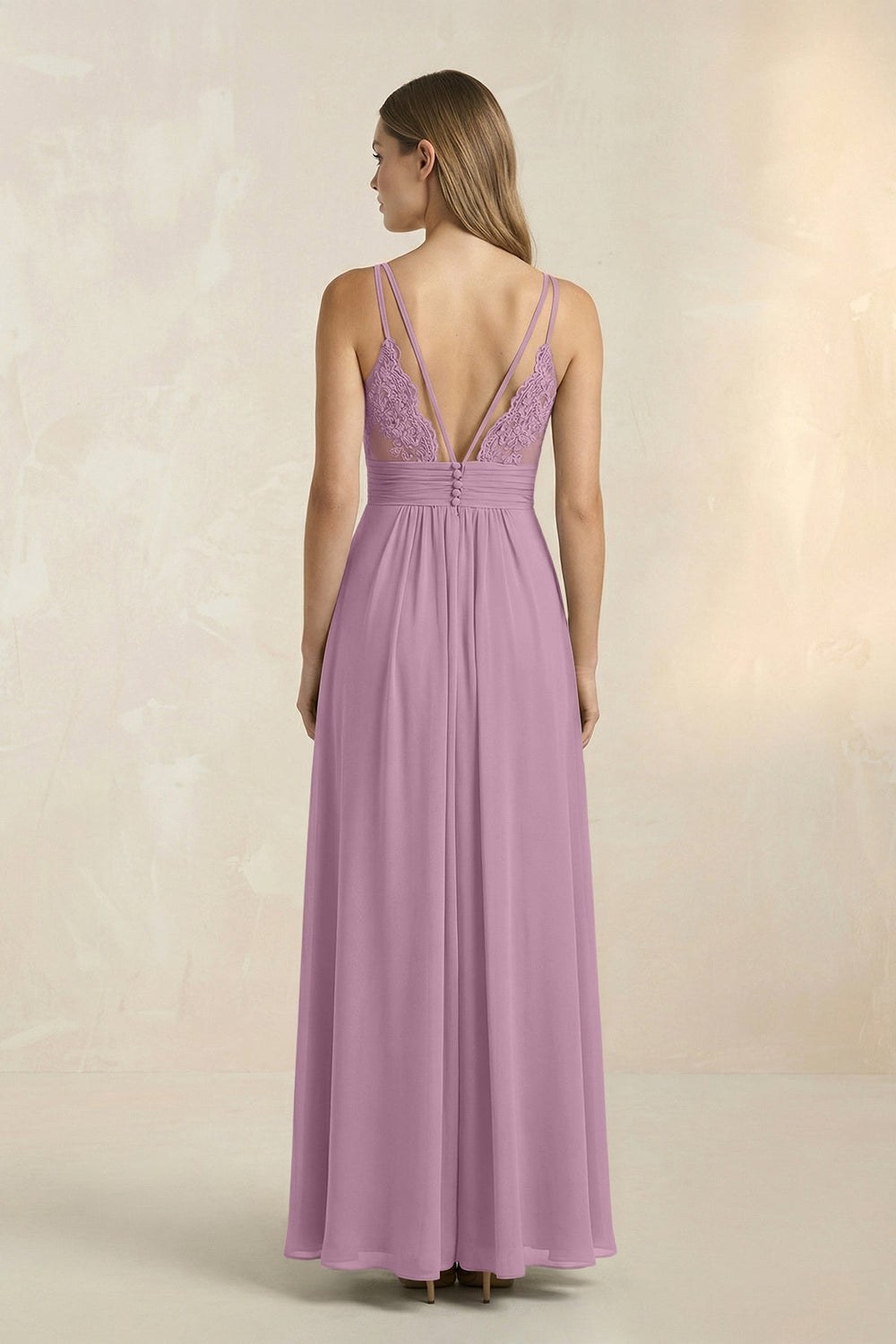 V - Neck A - Line Pleated Chiffon Bridesmaid Dress in Wisteria - KISS BRIDAL Bridesmaid Dresses