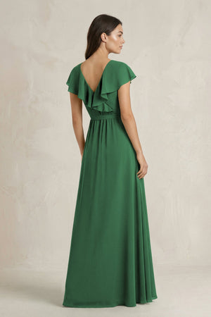 V - Neck A - Line Ruffled Chiffon Bridesmaid Dress With Bow in Dark Green - SHE IS ME Bridesmaid Dresses