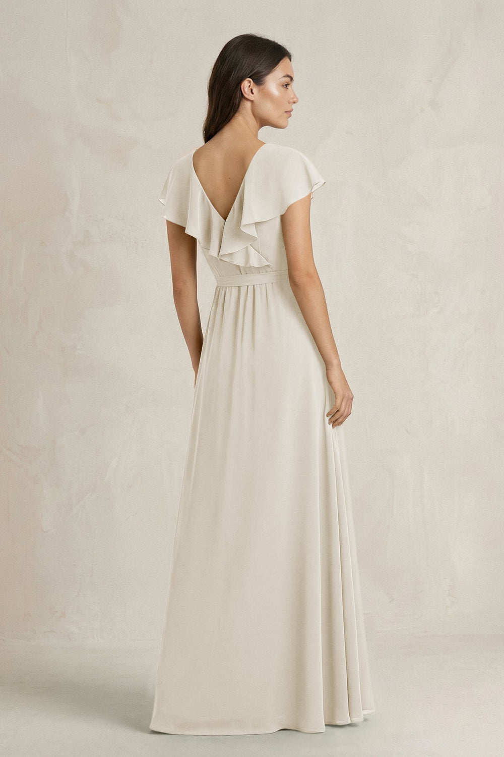 V - Neck A - Line Ruffled Chiffon Bridesmaid Dress With Bow in Dove Gray - KISS BRIDAL Bridesmaid Dresses