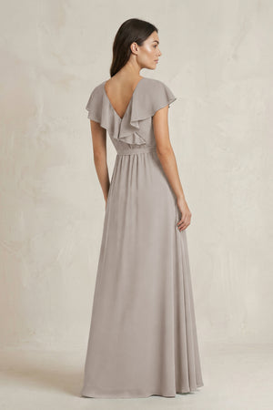 V-Neck A-Line Ruffled Chiffon Bridesmaid Dress With Bow  in Frost (2) | KISSBRIDAL