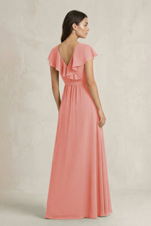 V - Neck A - Line Ruffled Chiffon Bridesmaid Dress With Bow in Mulberry - SHE IS ME Bridesmaid Dresses