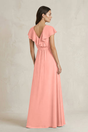 V-Neck A-Line Ruffled Chiffon Bridesmaid Dress With Bow  in Rosette (2) | KISSBRIDAL