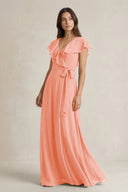 V - Neck A - Line Ruffled Chiffon Bridesmaid Dress With Bow in Rosette - SHE IS ME Bridesmaid Dresses