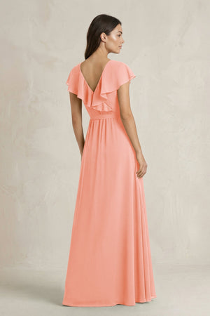 V - Neck A - Line Ruffled Chiffon Bridesmaid Dress With Bow in Rosette - SHE IS ME Bridesmaid Dresses